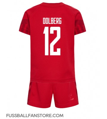 Dänemark Kasper Dolberg #12 Replik Heimtrikot Kinder WM 2022 Kurzarm (+ Kurze Hosen)